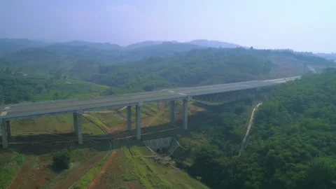 Aerial View of Modern Architectural Car Bridge Stock Footage 132277331