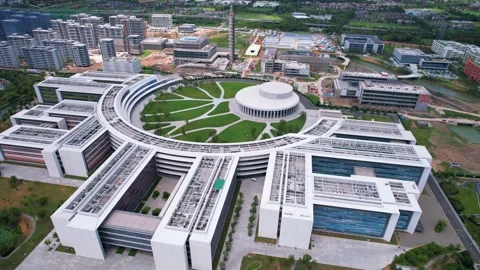 Aerial View of the Modern Architectural Complex at Westlake University Yunqi Vídeo Stock 346107204