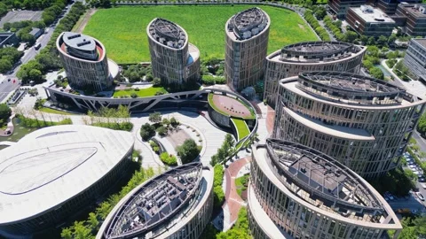 Aerial View of Modern Architecture Complex in Hangzhou Digital TV Industrial 库存影片 346087246
