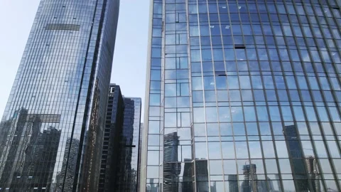 Aerial view of modern architecture with full glass wall Stock Footage 165877907