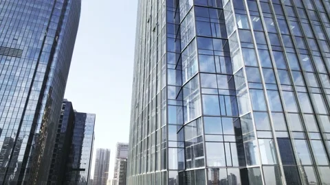 Aerial view of modern architecture with full glass wall Stock Footage 165878154
