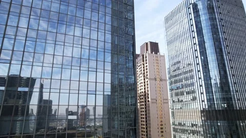 Aerial view of modern architecture with full glass wall Stock Footage 165878232