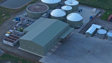 Aerial view of a modern biogas power plant Vidéo 342520249