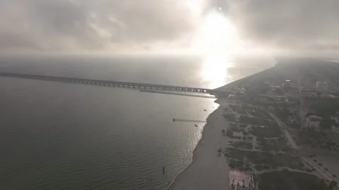 Aerial view of a modern bridge over calm ocean, Mexico. Stock-Footage 284848216