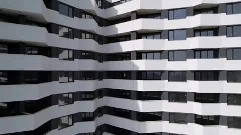 Aerial View of Modern Building Facade with Geometric Balconies Stock Footage 331303763