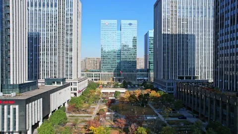 Aerial view of modern buildings in CBD of taihu new city in wuxi Stock Footage 166545864