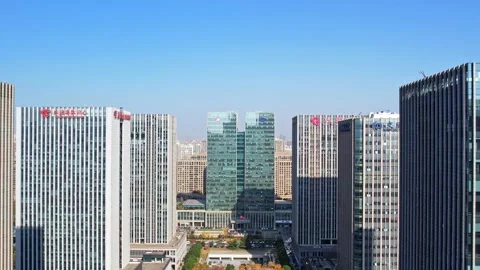 Aerial view of modern buildings in CBD of taihu new city in wuxi Stock Footage 166545931