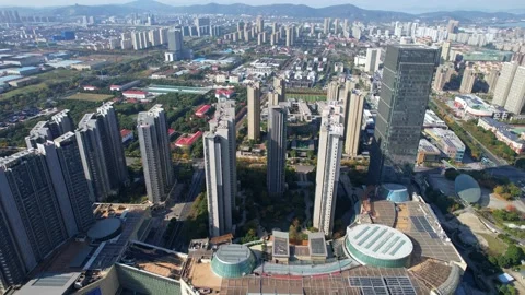 Aerial view of modern buildings in CBD of taihu new city in wuxi Stock Footage 166545952