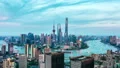 Aerial view of the modern buildings with Huang-Pu River, Shanghai China. 4k or 4k+ Resolution