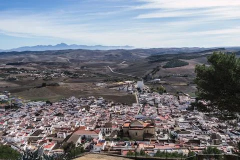 Aerial view of modern buildings near the mountains in Espera, Spain Stock Photos