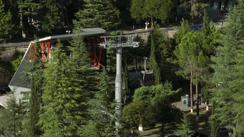 Aerial view of the modern cable car in Chiatura miners city, Georgia Stock-Footage 219337264