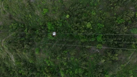 Aerial view of the modern cable car system in Tbilisi, Georgia Stock Footage 334949847