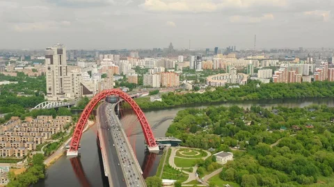 Aerial view of the modern cable-stayed bridge Vídeos de archivo 107886666