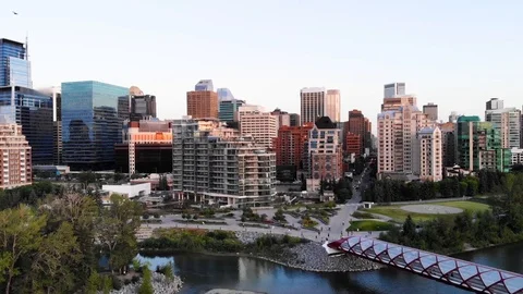 Aerial view of modern city sunset Stock Footage