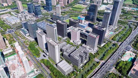 Aerial View of Modern Cityscape in Binjiang District, Hangzhou, China Stock Footage 346011132