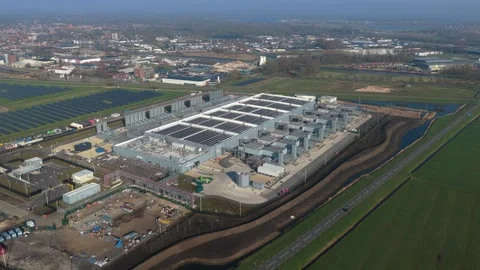 Aerial view of a modern cloud data center in winschoten Stock Footage 334056838