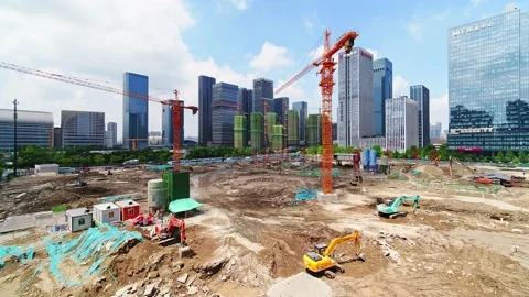 Aerial view of modern construction site in hangzhou binjiang district Stock Footage 195840260