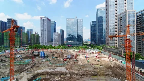 Aerial view of modern construction site in hangzhou binjiang district Stock Footage 195840652