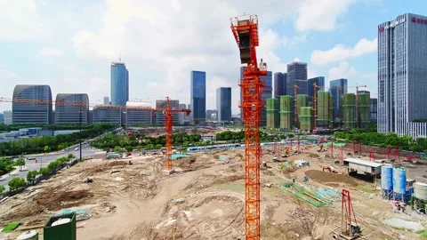 Aerial view of modern construction site in hangzhou binjiang district Stock Footage 195840688