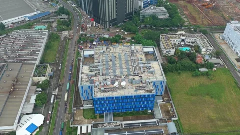 Aerial view of a modern data center building in jakarta Stock Footage 327812593