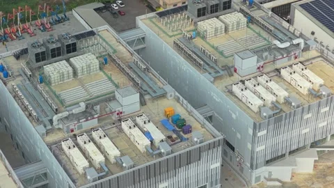 Aerial view of a modern data center with hvac systems on the roof Stock Footage 327819089