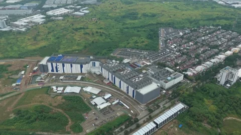 Aerial view of a modern data center facility in Indonesia supporting enterprise Stock Footage 327852611