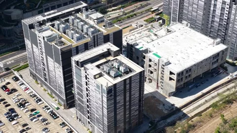 Aerial view of a modern data center campus, Hong Kong. Stock Footage 329435398