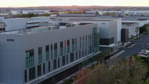 Aerial view of modern data center facade in Ashburn, Virginia, USA, showing Stock Footage 333881198