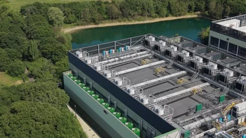 Aerial view of a modern data center facility in London, United Kingdom. Stock Footage 337981746