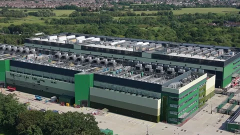 Aerial view of a modern data center in London, United Kingdom. Stock Footage 337981864