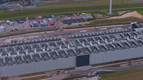 Aerial view of a modern data center industrial building Stock Footage 340352486