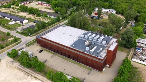 Aerial view of a modern data center with advanced cooling systems Stock Footage 341056585