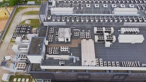 Aerial view of a modern data center with gpu cooling systems Stock Footage 341327676
