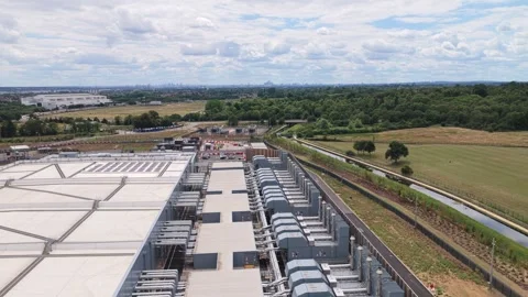 Aerial View of Modern Data Center Infrastructure During a Sunny Day With Clear Stock Footage 342077511