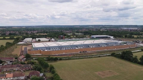Aerial View of a Modern Data Center in a Green Field Stock Footage 342077734
