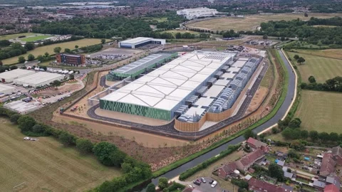 Aerial View of a Modern Data Center in Green Fields Stock Footage 342077819