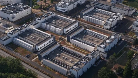 Aerial view of modern data center campus technology Stock-Footage 342289785