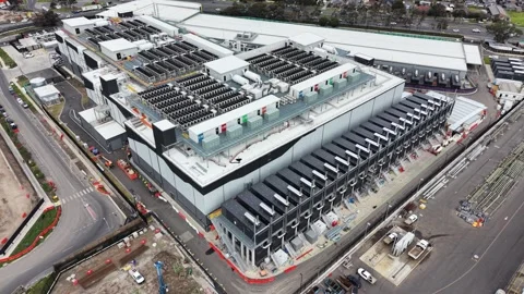 Aerial view of modern data center building Stock Footage 342328403