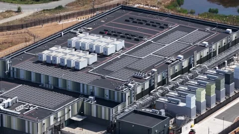 Aerial View of Modern Data Center Infrastructure and Cloud Facility Stock Footage 344720965