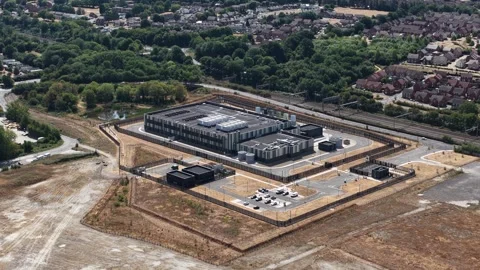 Aerial View of Modern Data Center Infrastructure and Cloud Facility Stock Footage 344733978