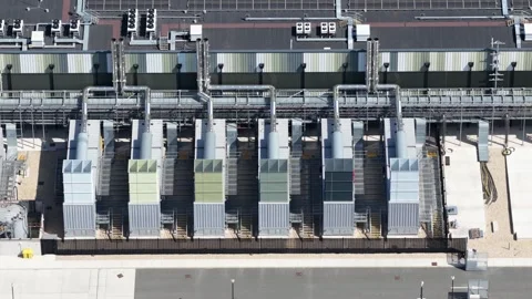 Aerial View of Modern Data Center Infrastructure and Cloud Facility Stock Footage 344744194