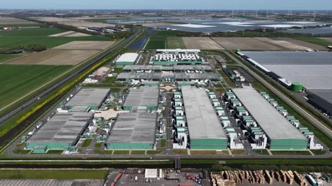 Aerial view modern data center complex cooling systems Stock Footage 346605626
