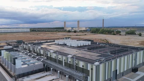 Aerial View of a Modern Data Center in a Field Stock Footage 347777845