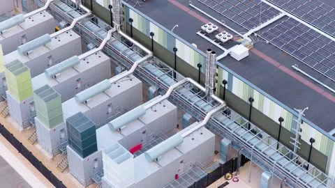 Aerial View of a Modern Data Center Exterior Stock-Footage 347777995