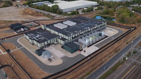 Aerial View of a Modern Data Center Stock Footage 347778186