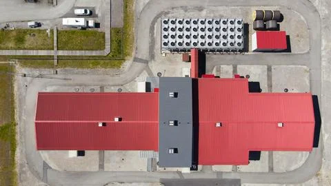 Aerial view modern data center facility cooling system Stock Photos