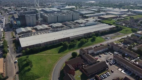 Aerial View of Modern Data Centers in Industrial Park at Daytime Stock Footage 338013173