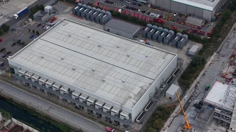Aerial view of a modern datacenter building for cloud computing Stock Footage 340412281