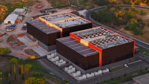 Aerial view of a modern datacenter complex in Italy. Stock Footage 341442739