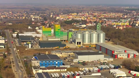 Aerial view of a modern feed mill and silos in grajewo, poland Stock Footage 333160657